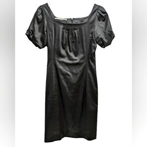 Part Two black satin knee length dress size 8 ruched puff sleeves